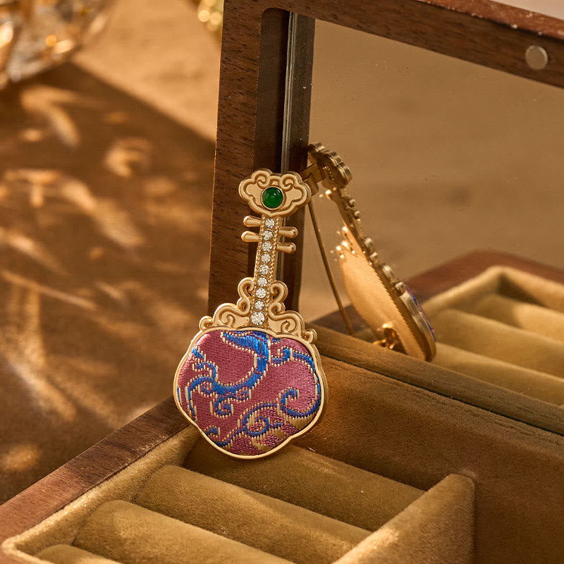 Buddha Stones Song Brocade Handmade Purple Pipa-shaped Energy Brooch - image 2