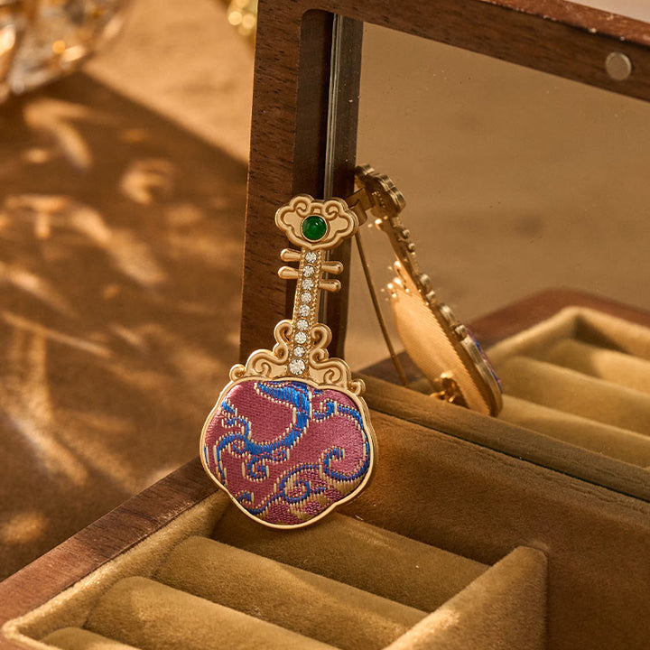 Buddha Stones Song Brocade Handmade Purple Pipa-shaped Energy Brooch - image 2