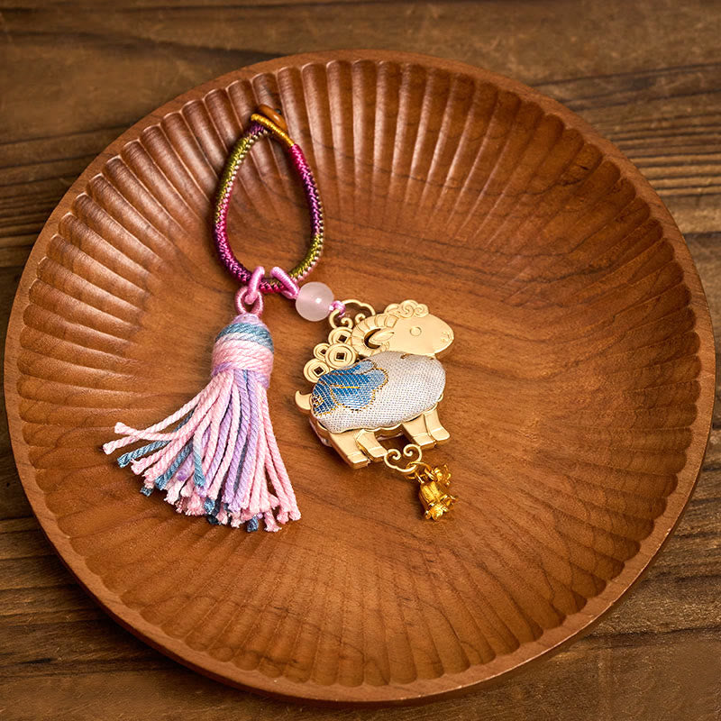 Buddha Stones Song Brocade Handmade Chinese Zodiac Luck Tassel Keychain - image 1