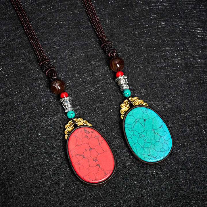 Buddha Stones Ebony Wood Wisdom Handmade Tribal Oval Necklace - image 12