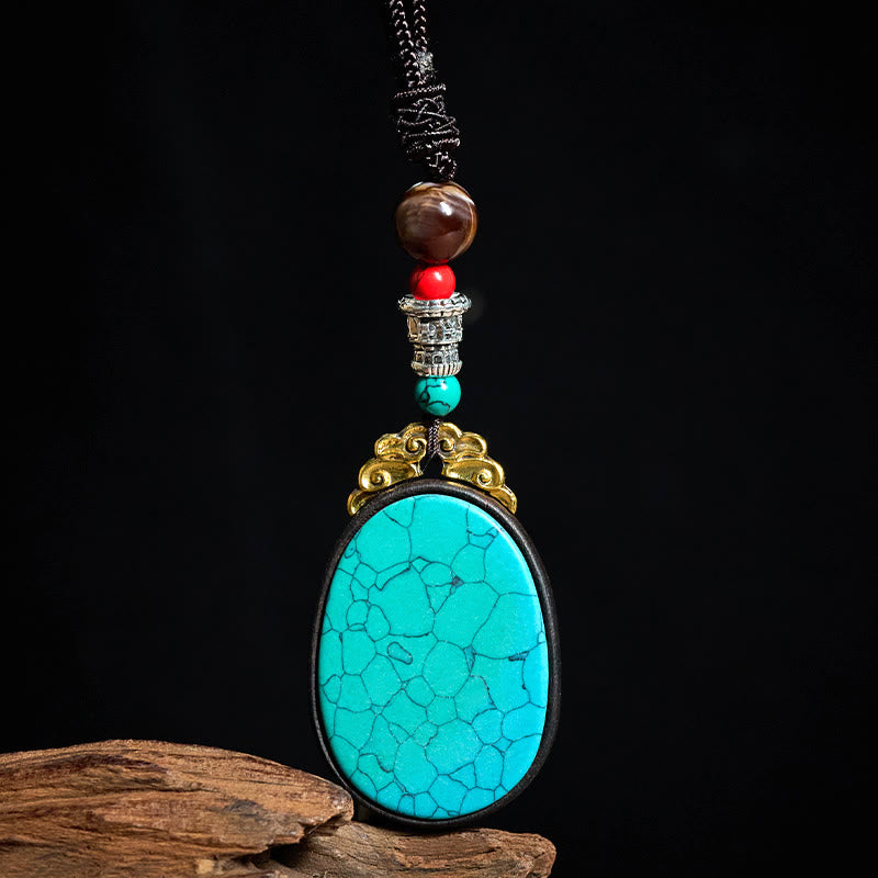 Buddha Stones Ebony Wood Wisdom Handmade Tribal Oval Necklace - image 3