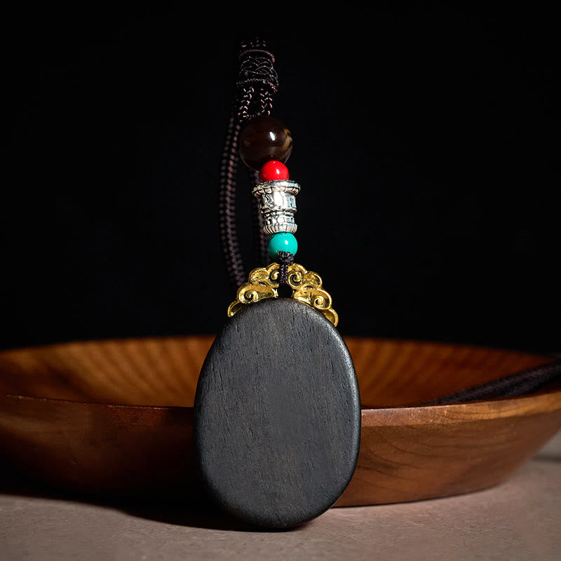 Buddha Stones Ebony Wood Wisdom Handmade Tribal Oval Necklace - image 2
