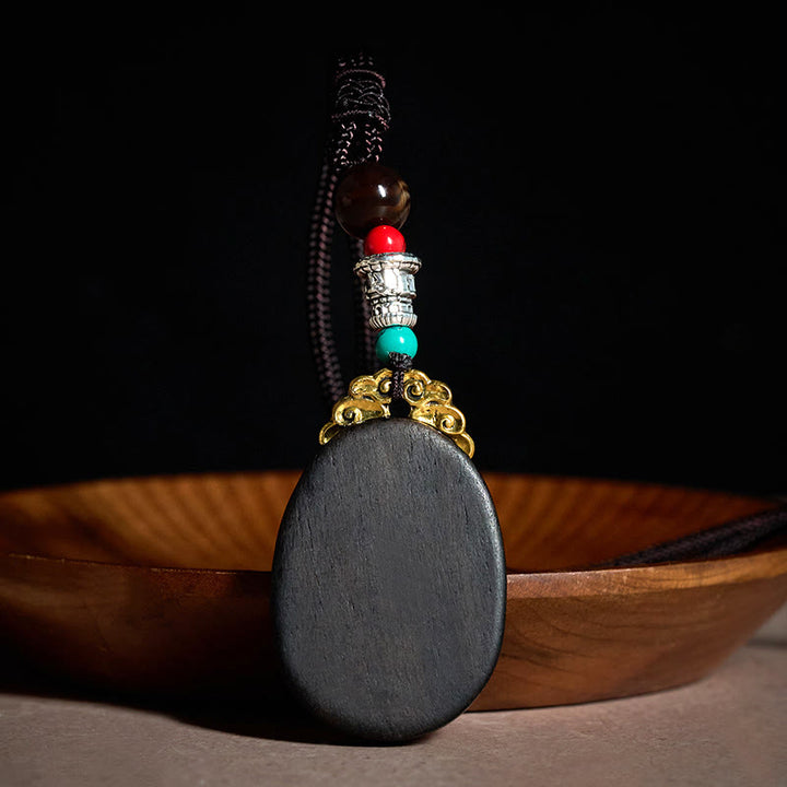 Buddha Stones Ebony Wood Wisdom Handmade Tribal Oval Necklace - image 2
