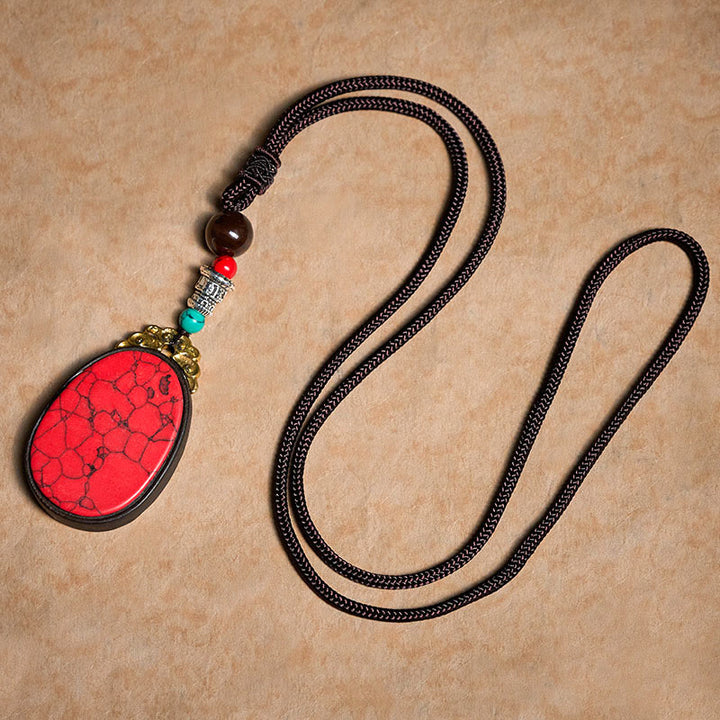 Buddha Stones Ebony Wood Wisdom Handmade Tribal Oval Necklace - image 10