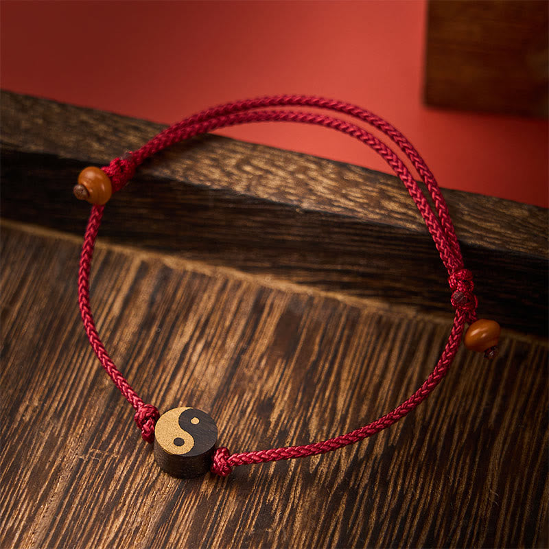 Buddha Stones Ebony Yin Yang Symbol Peace Colorful String Bracelet - Red(Wrist Circumference: 13-20cm) - image 0