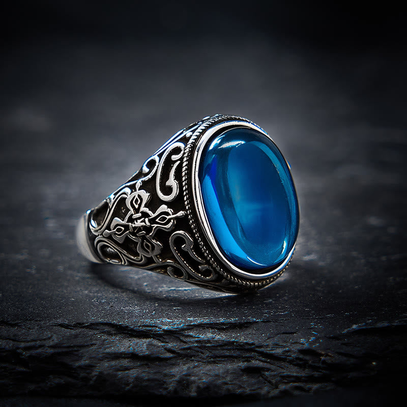 Buddha Stones Blue Chalcedony Copper Optimism Adjustable Ring - Blue Chalcedony（Communication ♥ Stamina） - image 0