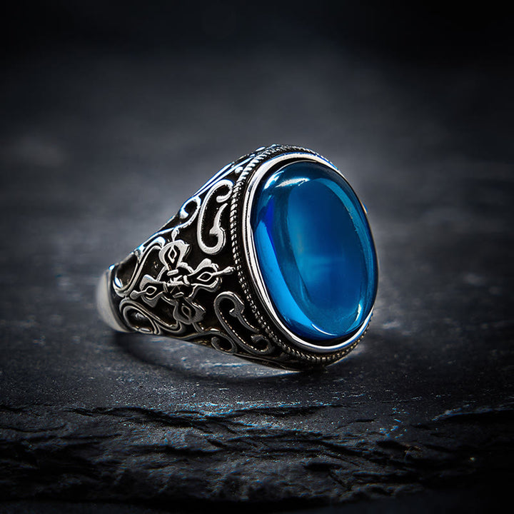 Buddha Stones Blue Chalcedony Copper Optimism Adjustable Ring - Blue Chalcedony（Communication ♥ Stamina） - image 0