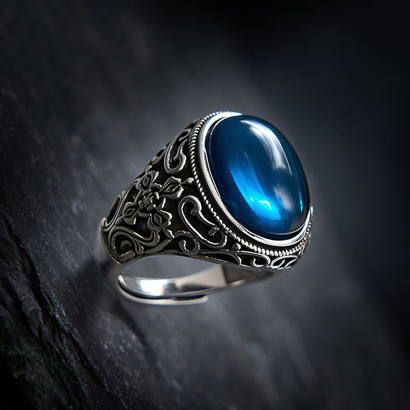 Buddha Stones Blue Chalcedony Copper Optimism Adjustable Ring - image 1