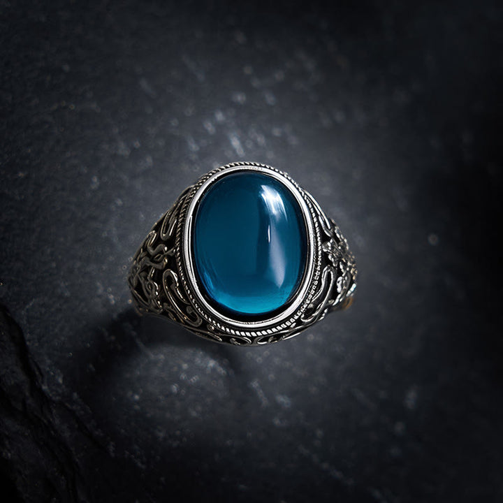 Buddha Stones Blue Chalcedony Copper Optimism Adjustable Ring - image 3
