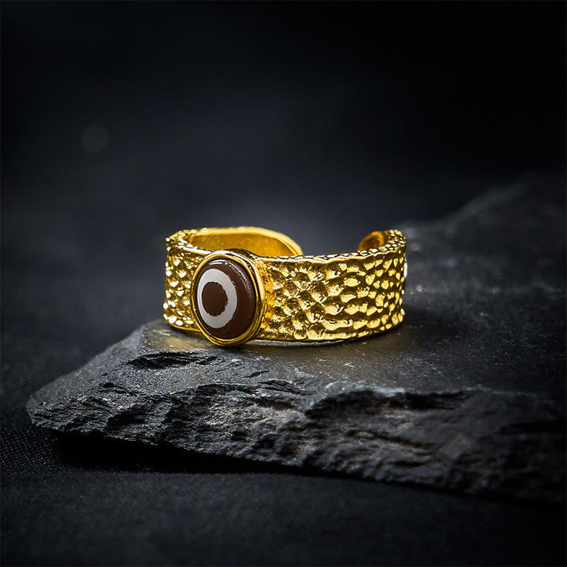 Buddha Stones Dzi Beads Copper Brass Wealth Adjustable Ring - image 1