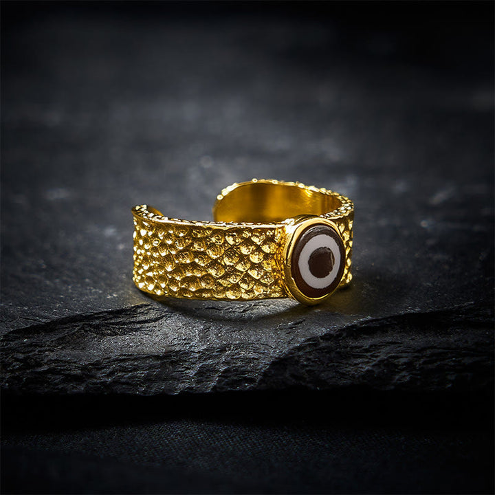 Buddha Stones Dzi Beads Copper Brass Wealth Adjustable Ring - Copper（Wealth ♥ Luck） - image 0