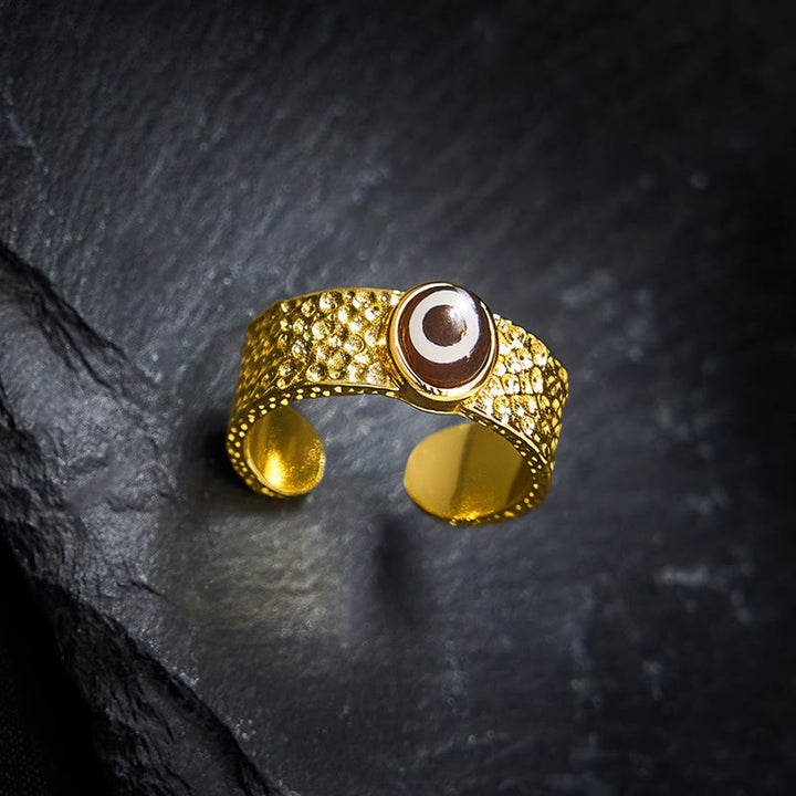 Buddha Stones Dzi Beads Copper Brass Wealth Adjustable Ring - image 2
