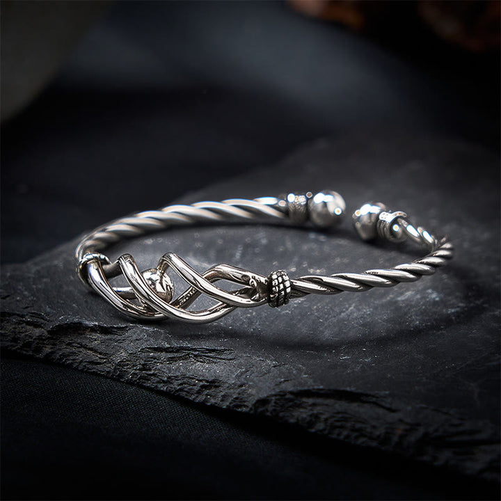 Buddha Stones Pure Copper Plated With Silver Twisted Cuff Bracelet - image 1