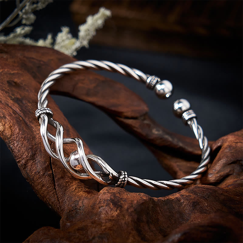 Buddha Stones Pure Copper Plated With Silver Twisted Cuff Bracelet - image 6
