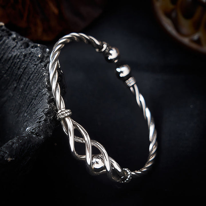 Buddha Stones Pure Copper Plated With Silver Twisted Cuff Bracelet - image 3
