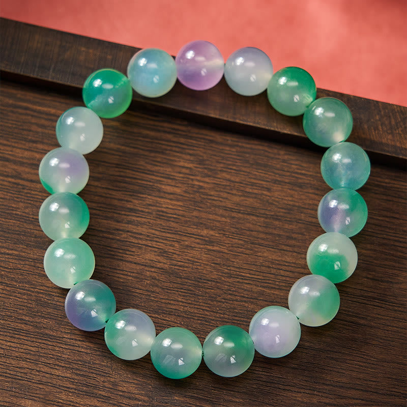 Buddha Stones White Chalcedony Emotional Balance Blue Floral Round Bead Bracelet - image 8