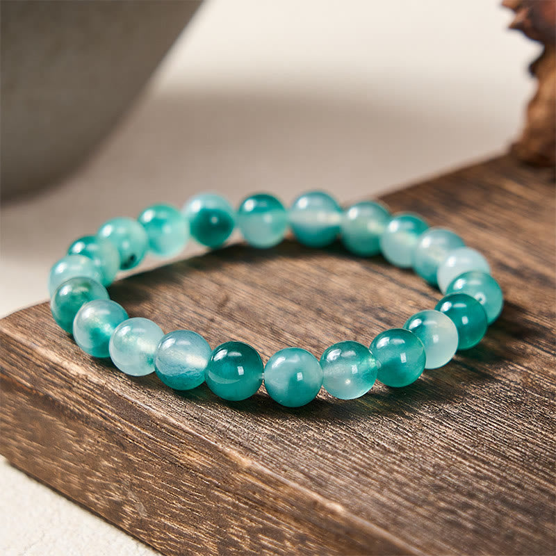 Buddha Stones White Chalcedony Emotional Balance Blue Floral Round Bead Bracelet - 8mm - White Chalcedony(Harmony♥Positive) - image 0
