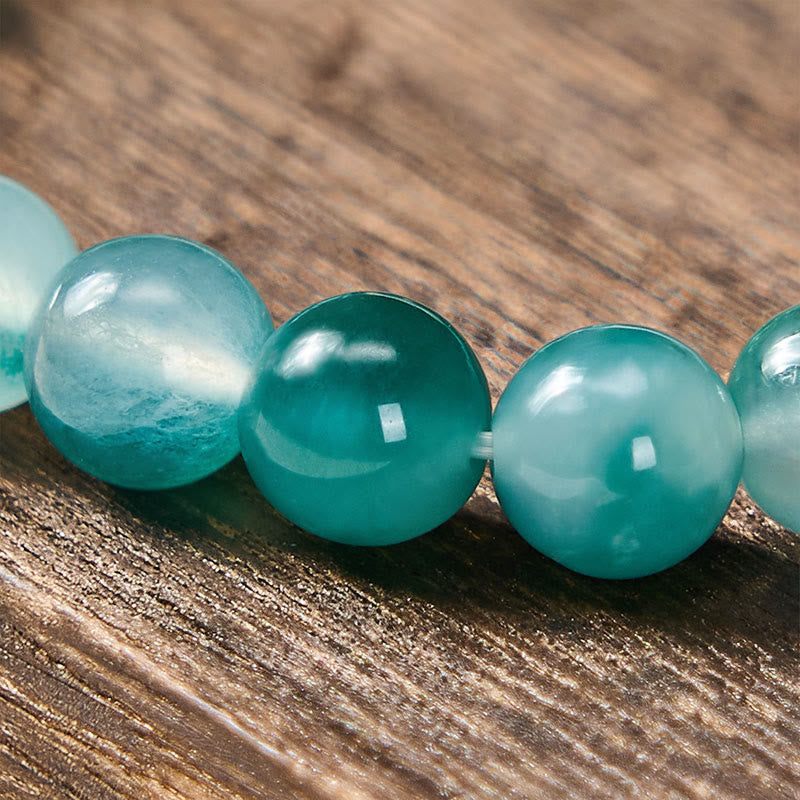 Buddha Stones White Chalcedony Emotional Balance Blue Floral Round Bead Bracelet - image 3