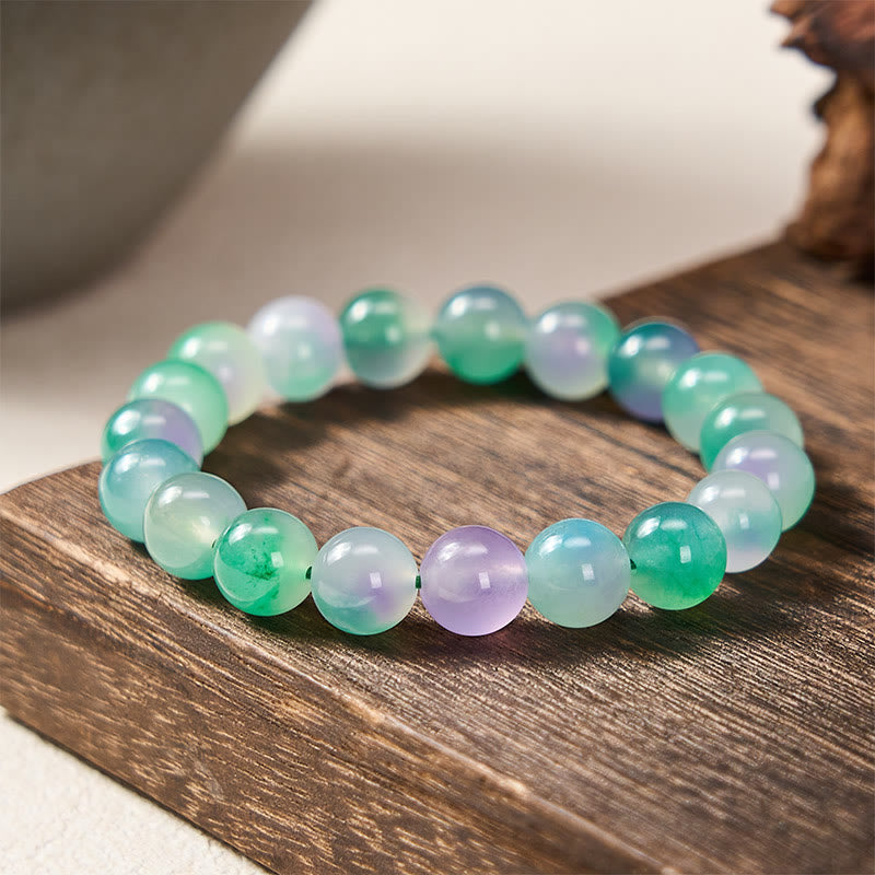 Buddha Stones White Chalcedony Emotional Balance Blue Floral Round Bead Bracelet - 10mm - White Chalcedony(Harmony♥Positive) - image 6