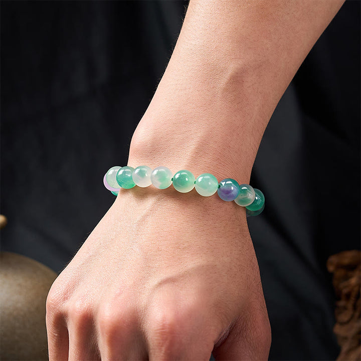 Buddha Stones White Chalcedony Emotional Balance Blue Floral Round Bead Bracelet - image 10