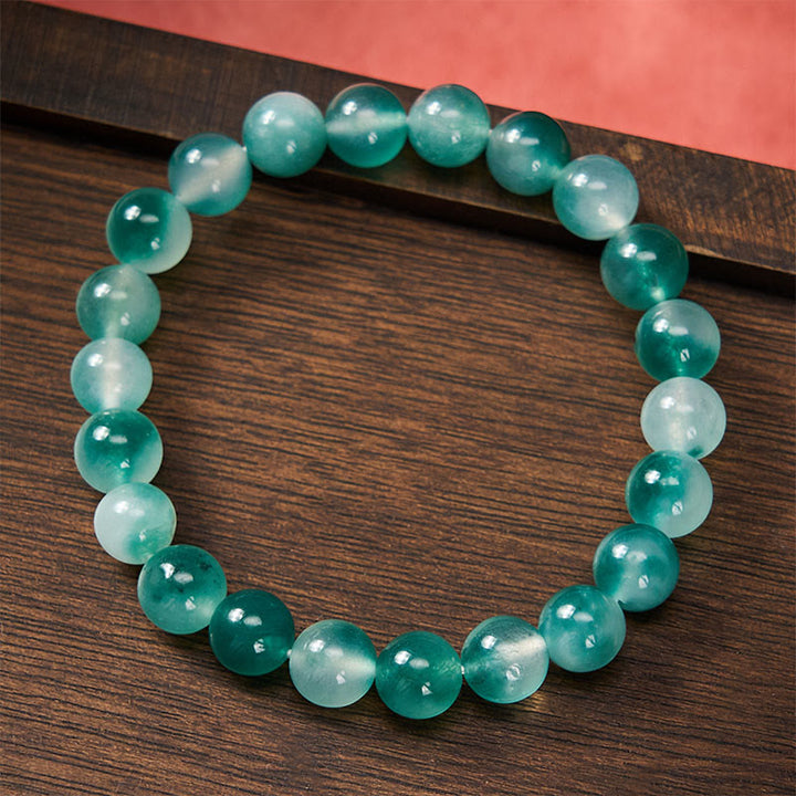 Buddha Stones White Chalcedony Emotional Balance Blue Floral Round Bead Bracelet - image 2