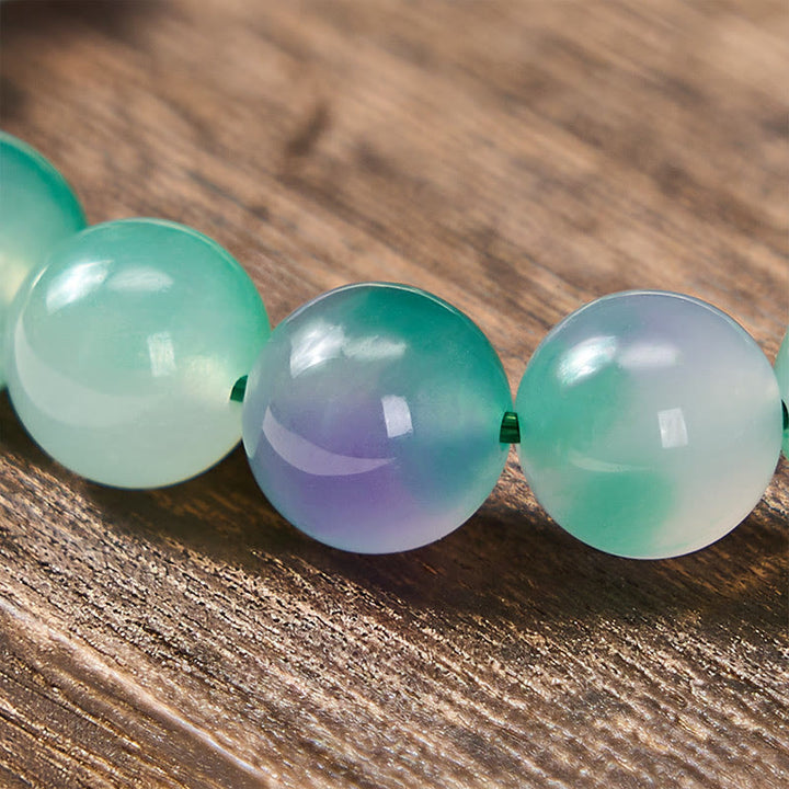 Buddha Stones White Chalcedony Emotional Balance Blue Floral Round Bead Bracelet - image 9