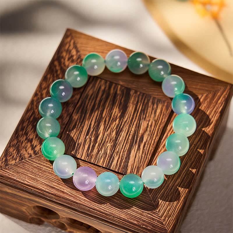 Buddha Stones White Chalcedony Emotional Balance Blue Floral Round Bead Bracelet - image 7