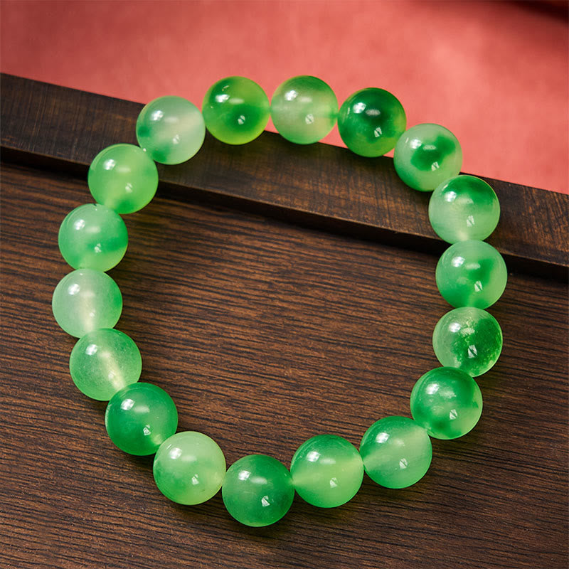 Buddha Stones White Chalcedony Healing Green Floating Flower Round Beaded Bracelet - image 8