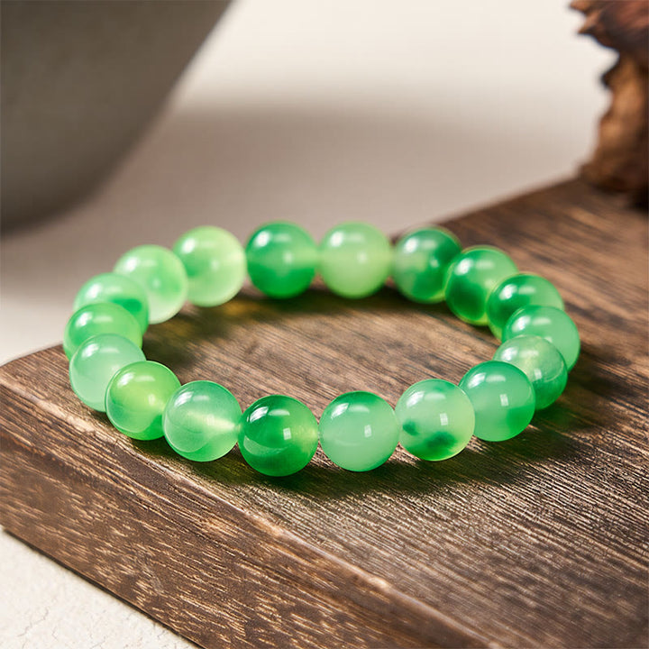 Buddha Stones White Chalcedony Healing Green Floating Flower Round Beaded Bracelet - 10mm - White Chalcedony(Harmony♥Positive) - image 6