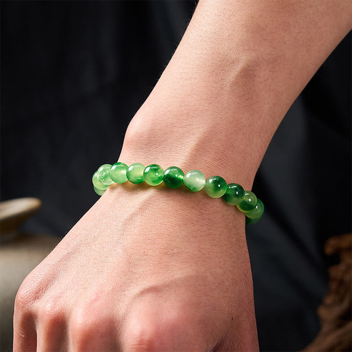 Buddha Stones White Chalcedony Healing Green Floating Flower Round Beaded Bracelet - image 4