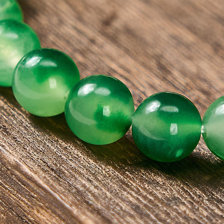Buddha Stones White Chalcedony Healing Green Floating Flower Round Beaded Bracelet - image 3