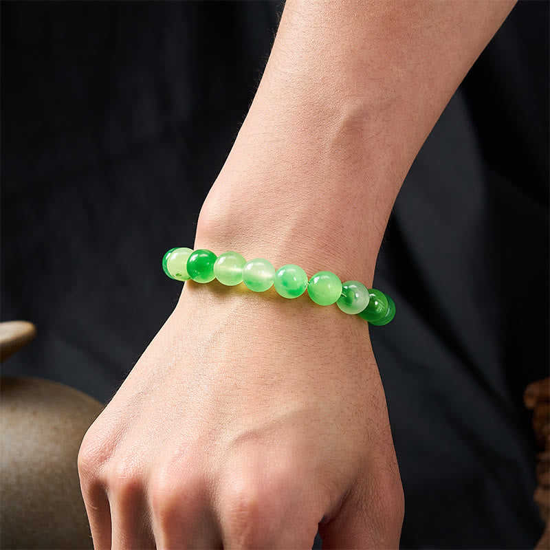 Buddha Stones White Chalcedony Healing Green Floating Flower Round Beaded Bracelet - image 10