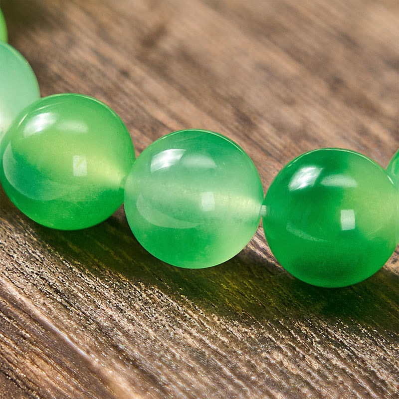 Buddha Stones White Chalcedony Healing Green Floating Flower Round Beaded Bracelet - image 9