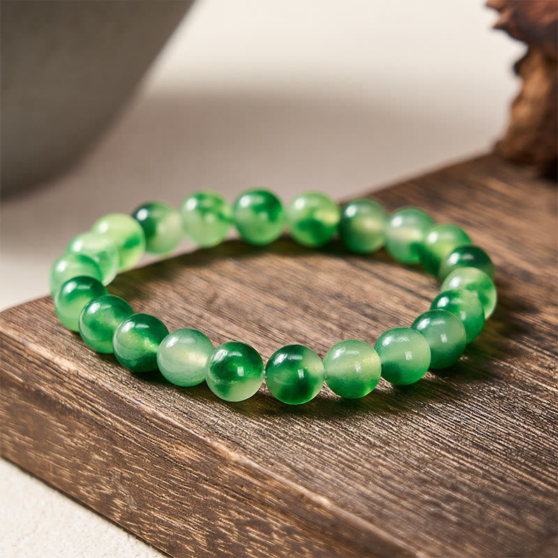 Buddha Stones White Chalcedony Healing Green Floating Flower Round Beaded Bracelet - 8mm - White Chalcedony(Harmony♥Positive) - image 0