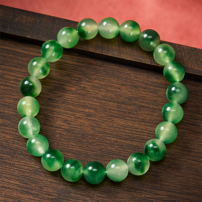 Buddha Stones White Chalcedony Healing Green Floating Flower Round Beaded Bracelet - image 2