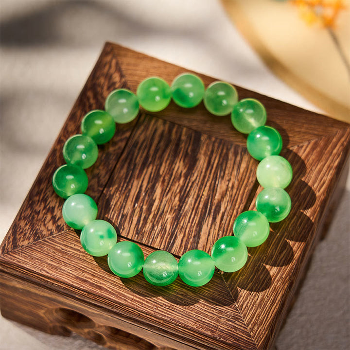 Buddha Stones White Chalcedony Healing Green Floating Flower Round Beaded Bracelet - image 7