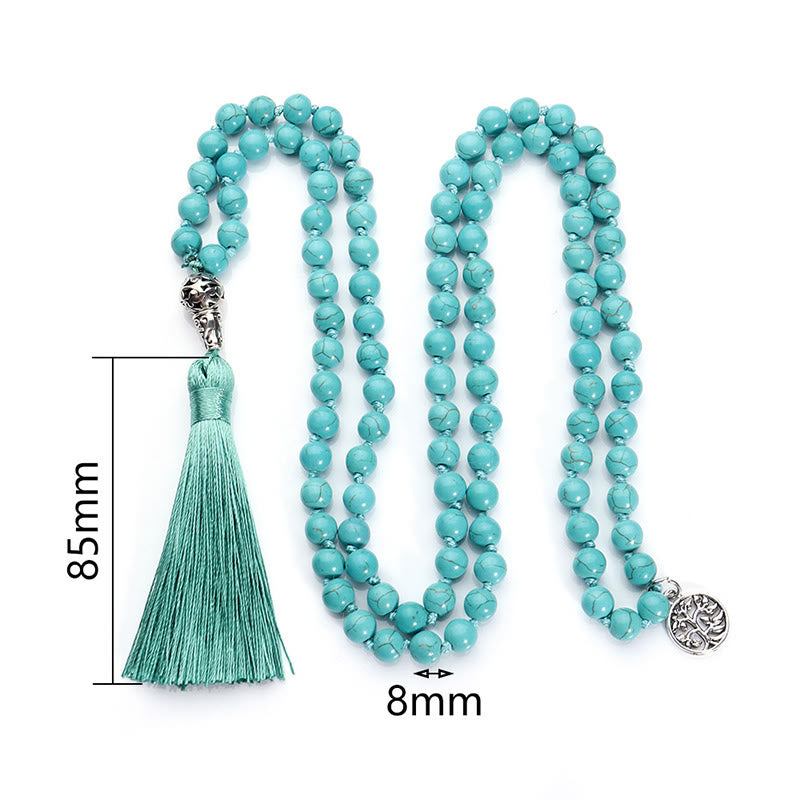 Buddha Stones Turquoise Tree of Life Protection Knotted Tassel Mala - image 4