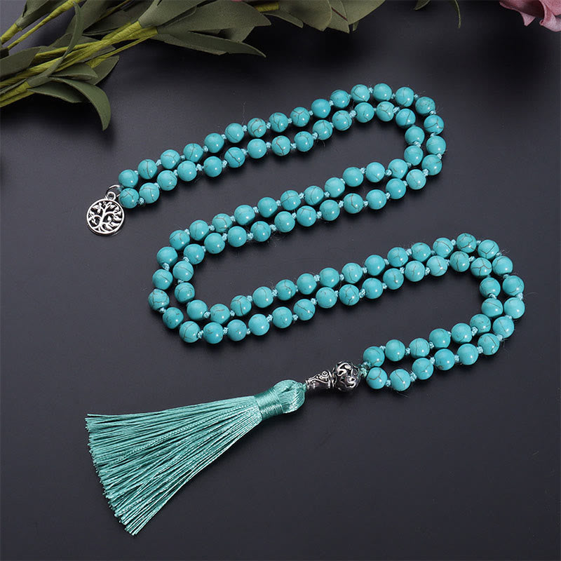Buddha Stones Turquoise Tree of Life Protection Knotted Tassel Mala - image 1