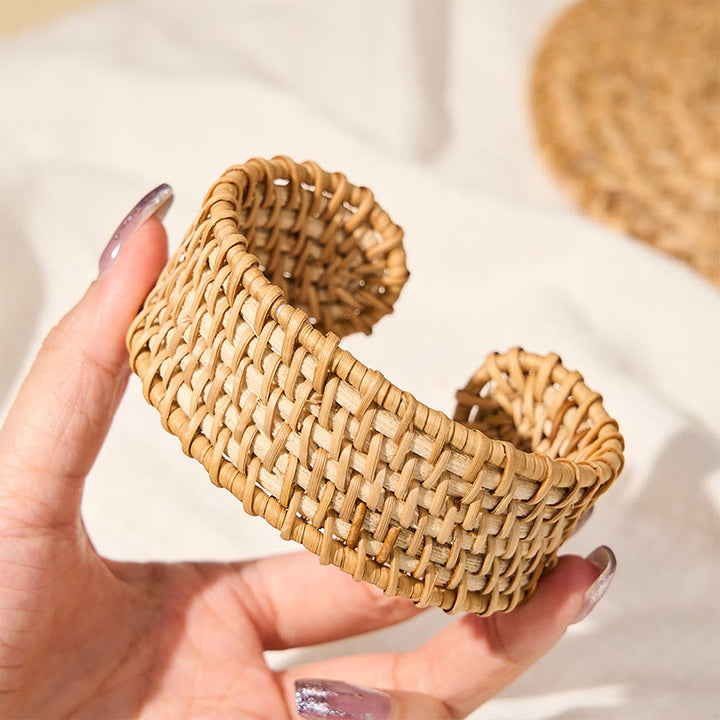 Buddha Stones Natural Rattan Protection Hand-Woven Boho Wide Cuff Bracelet - image 6