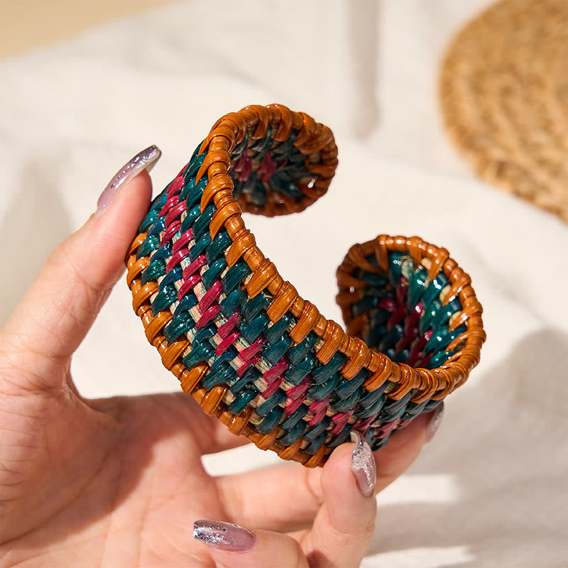 Buddha Stones Natural Rattan Protection Hand-Woven Boho Wide Cuff Bracelet - image 7