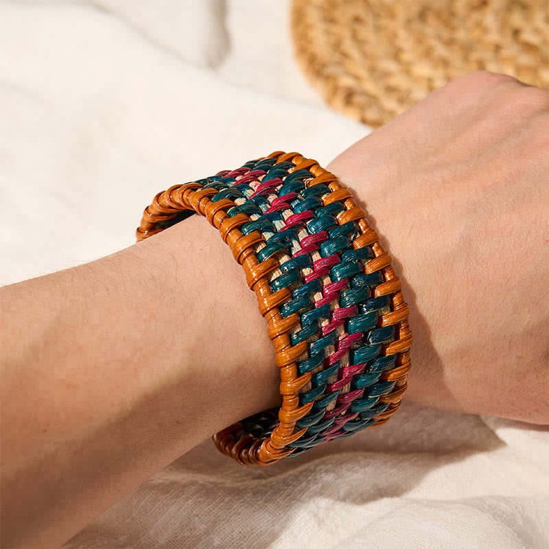 Buddha Stones Natural Rattan Protection Hand-Woven Boho Wide Cuff Bracelet - image 9