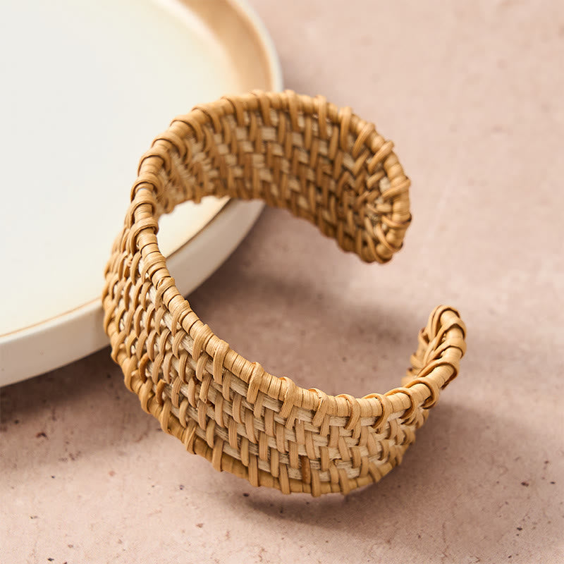 Buddha Stones Natural Rattan Protection Hand-Woven Boho Wide Cuff Bracelet - image 2