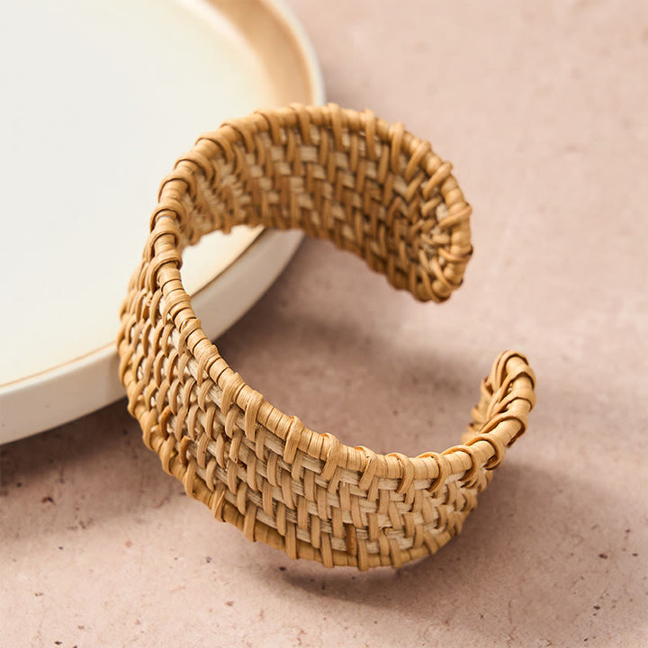 Buddha Stones Natural Rattan Protection Hand-Woven Boho Wide Cuff Bracelet - image 2