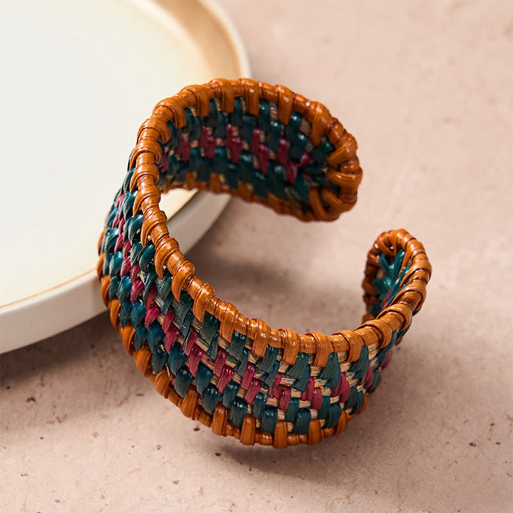 Buddha Stones Natural Rattan Protection Hand-Woven Boho Wide Cuff Bracelet - image 3