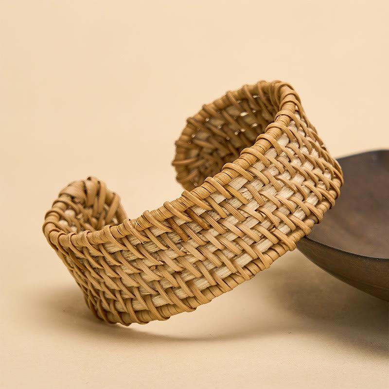 Buddha Stones Natural Rattan Protection Hand-Woven Boho Wide Cuff Bracelet - Style 1 - Rattan( Grounding♥Health) - image 0