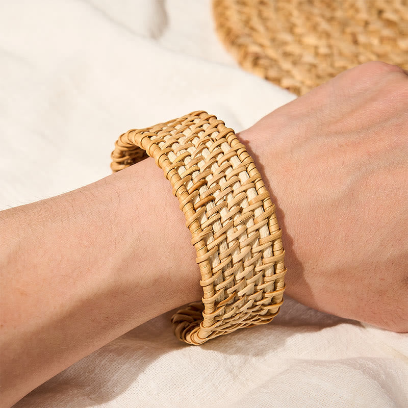 Buddha Stones Natural Rattan Protection Hand-Woven Boho Wide Cuff Bracelet - image 8