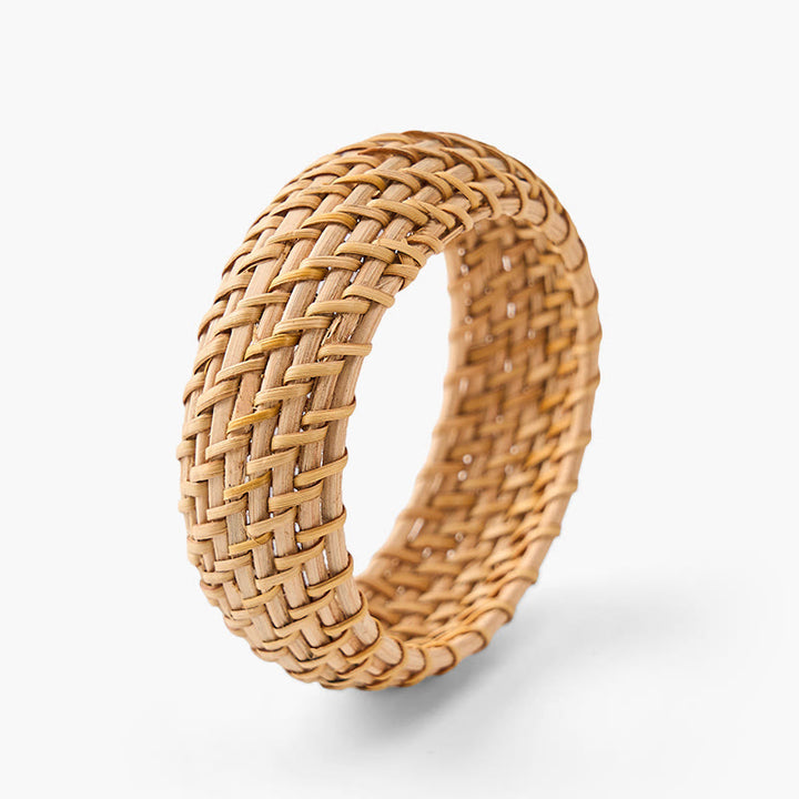 Buddha Stones Natural Rattan Protection Hand-Woven Boho Wide Bracelet Bangle - Yellow - Rattan( Grounding♥Health) - image 0