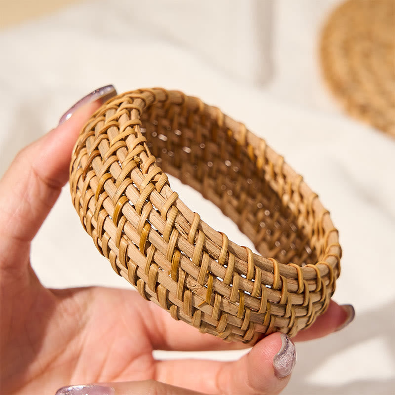 Buddha Stones Natural Rattan Protection Hand-Woven Boho Wide Bracelet Bangle - image 8