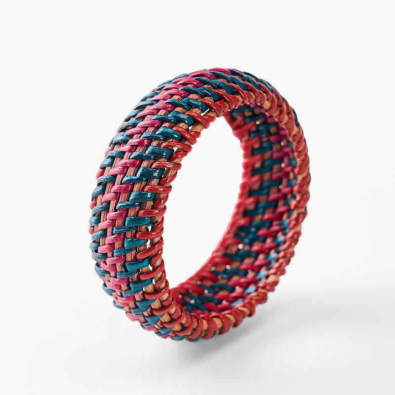 Buddha Stones Natural Rattan Protection Hand-Woven Boho Wide Bracelet Bangle - Red - Rattan( Grounding♥Health) - image 1