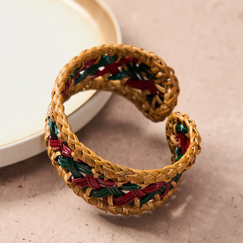 Buddha Stones Natural Rattan Hand-Woven Bohemian Wide Round Cuff Bracelet - image 2
